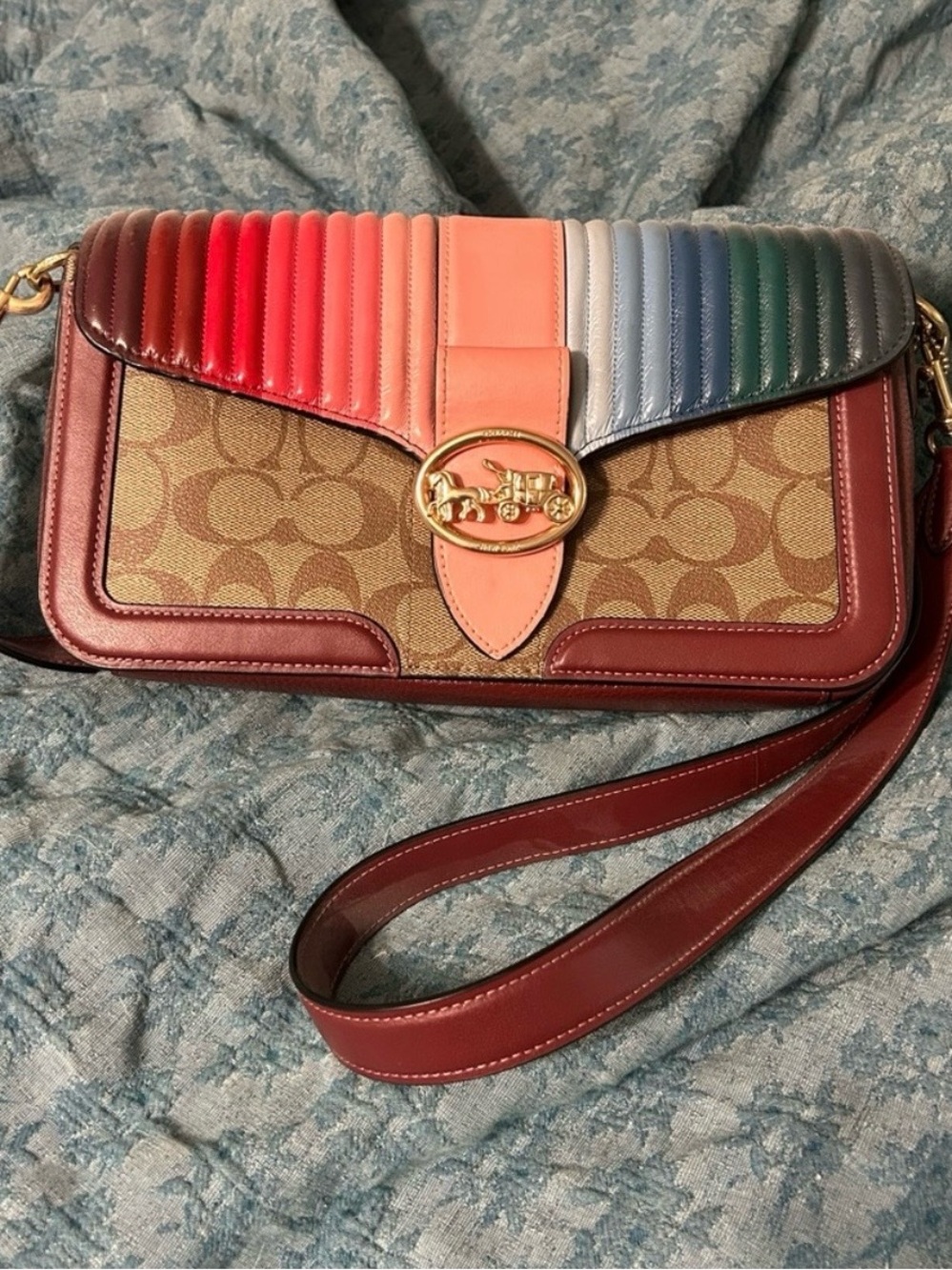 Coach Georgie Signature Rainbow Quilted Leather Signature Crossbody - Multicolor